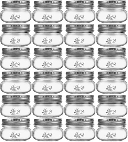 Saluioa Mason Jars 4oz with spices on shelf for organized pantry.