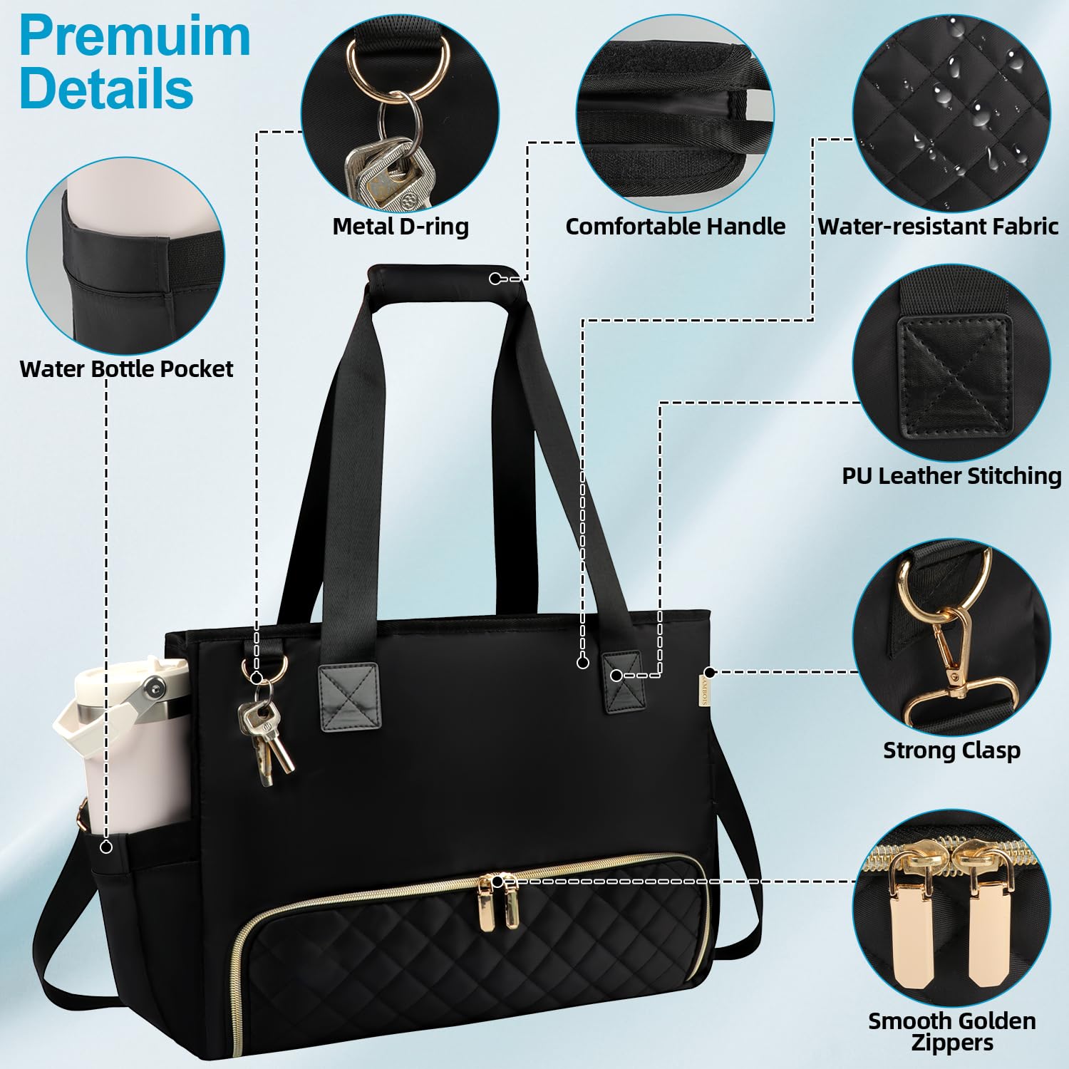 Sambois padded long handles and detachable strap for comfortable all-day carry