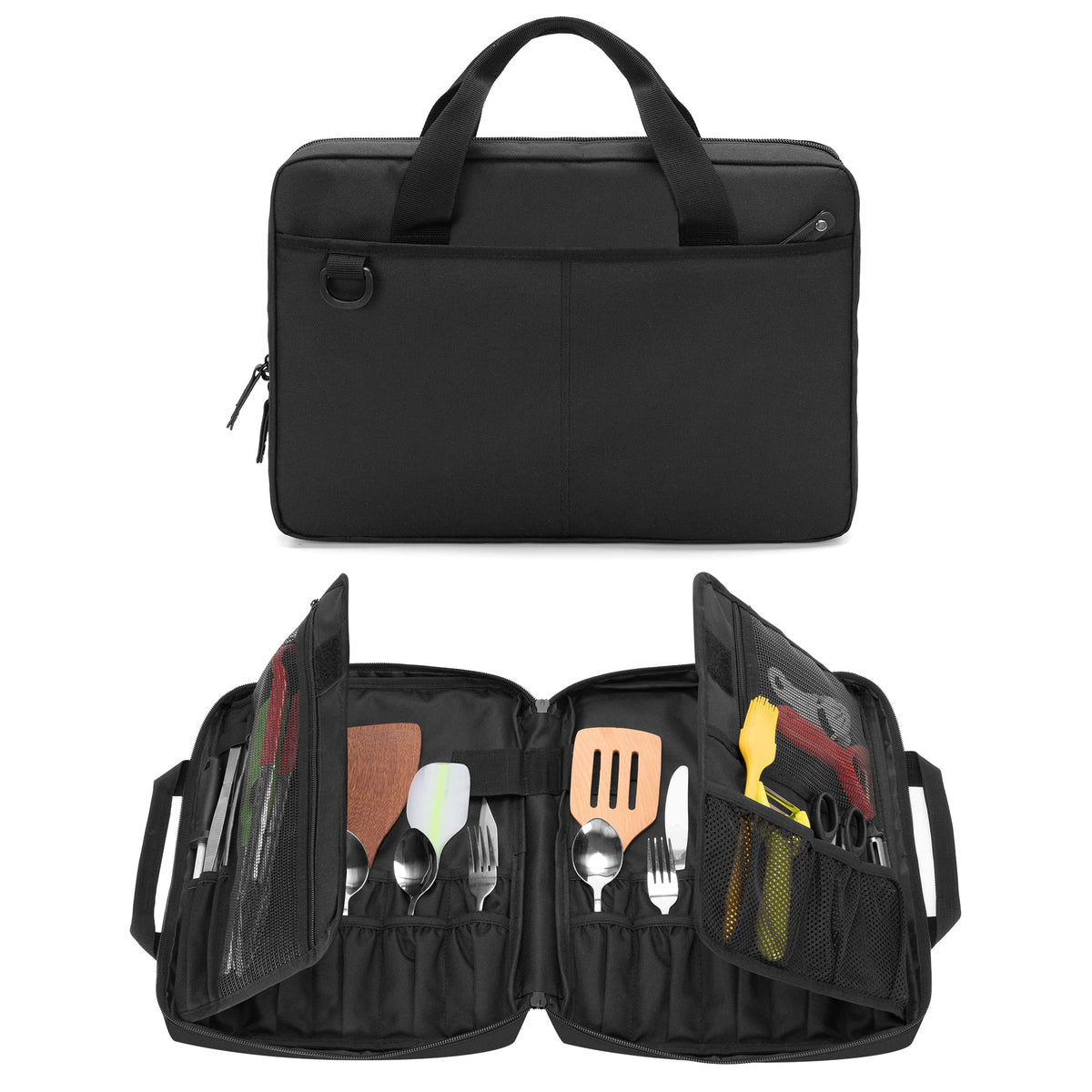 samdew Chef Knife Bag front view showing organized knife slots for quick access