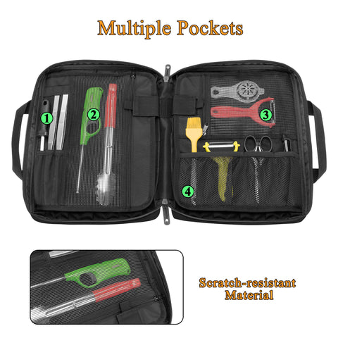 samdew Chef Knife Bag open second layer reveals 20-slot capacity for larger blades