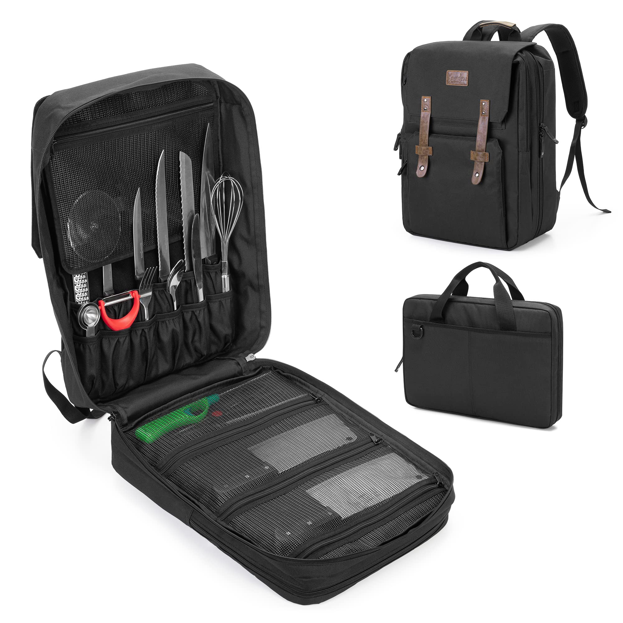 Samd ew large chef backpack with open knife compartments for quick access