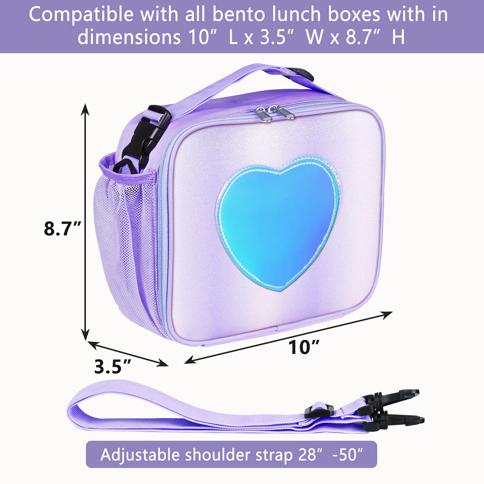 Samhe lunch bag top handle and rainbow design for easy carry.