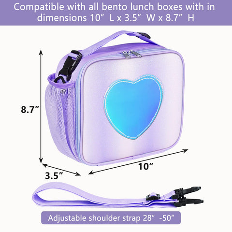Samhe lunch bag top handle and rainbow design for easy carry.