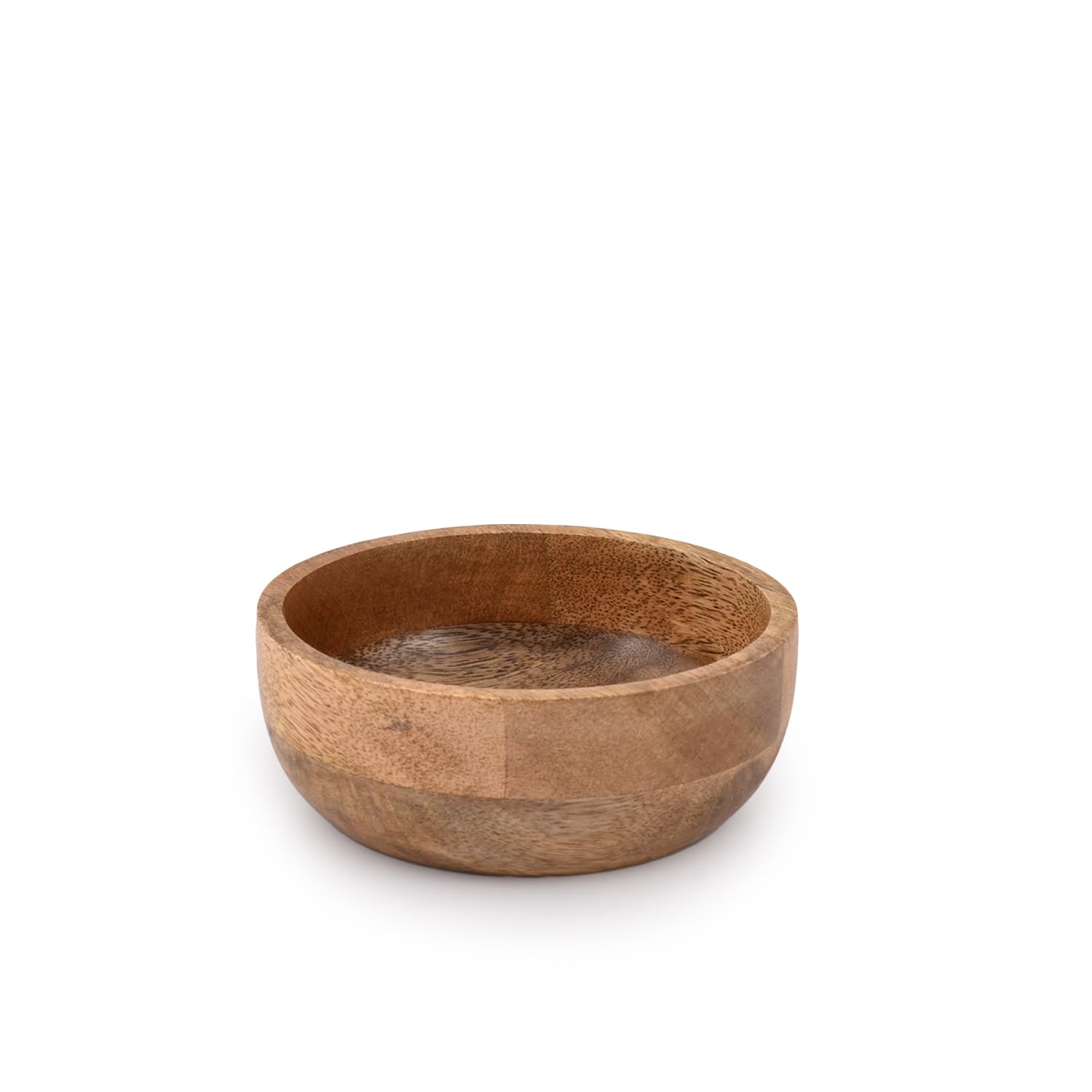 Samhita Mango Wood Round Bowl for olives and salsa, enhances casual tables.