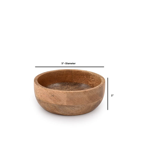 Samhita Mango Wood Round Bowl tabletop display, adds rustic elegance to kitchens.