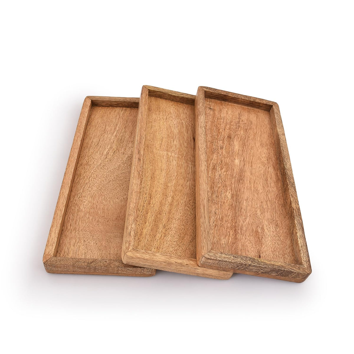 Samhita mango wood serving platter with raised edge for stable appetizers.