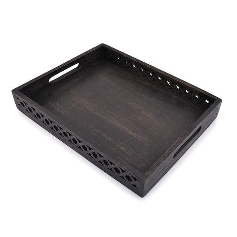 Samhita mango wood tea platter ready for drinks or small plates.