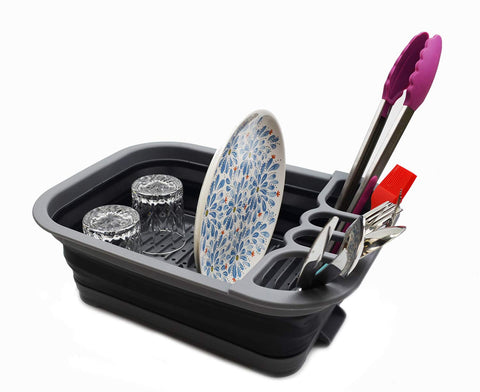 SAMMART collapsible dish drainer front view showing compact kitchen storage