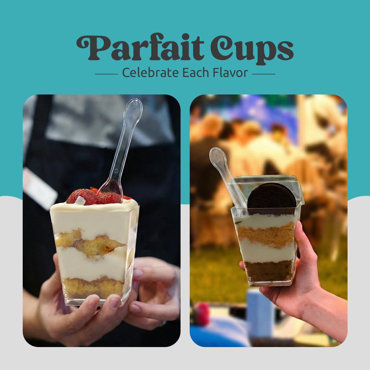 Sammray dessert shooter cups with spoons simplify portable snack servings.