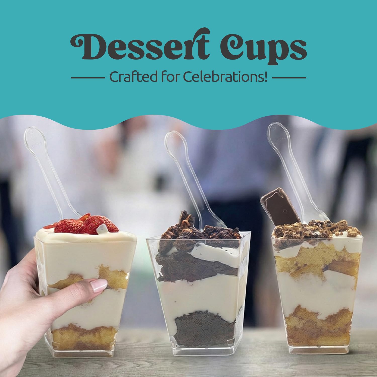 Sammray plastic parfait cups for desserts offer convenient serving and clean display.