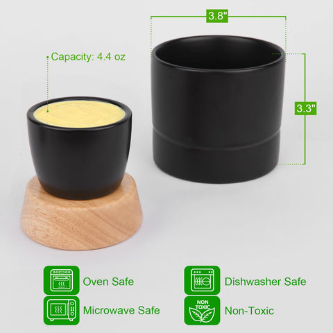 Samseel matte black porcelain butter crock close-up