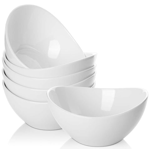 Samsle 19oz ceramic serving bowls top view, sturdy white porcelain for daily meals.