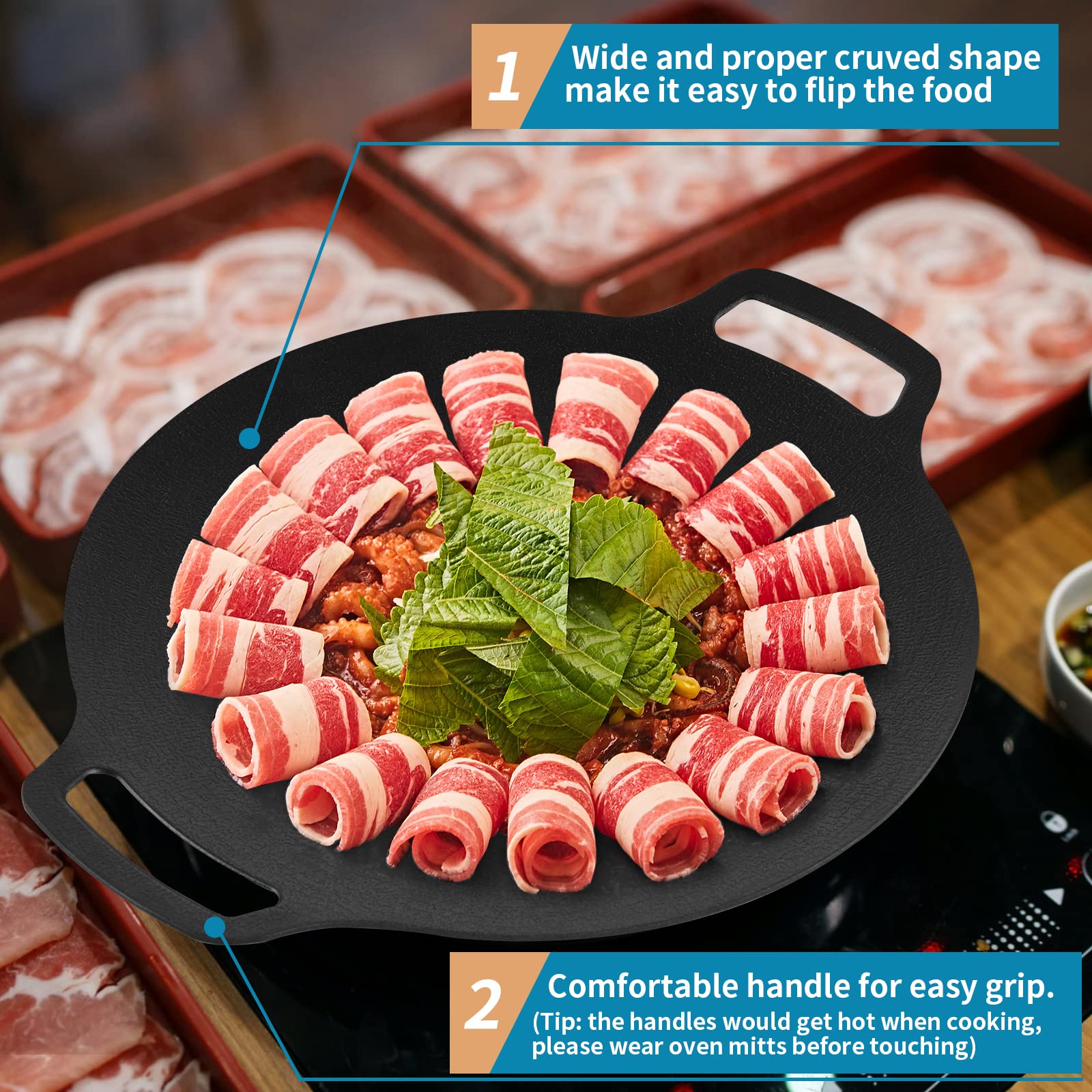 Sanbege pan on induction cooktop enabling versatile indoor grilling