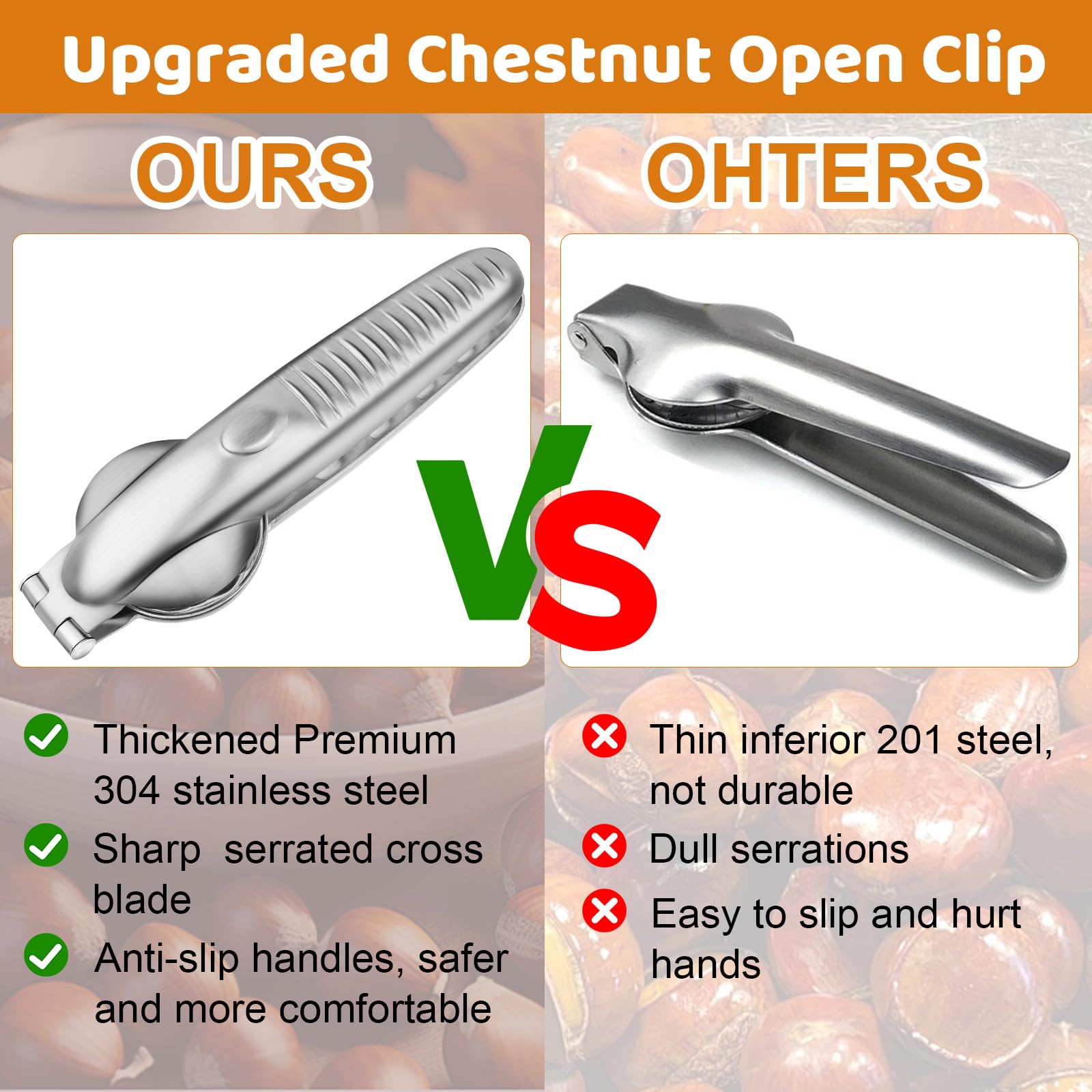 Sanchamy ergonomic chestnut sheller handle provides comfortable leverage.