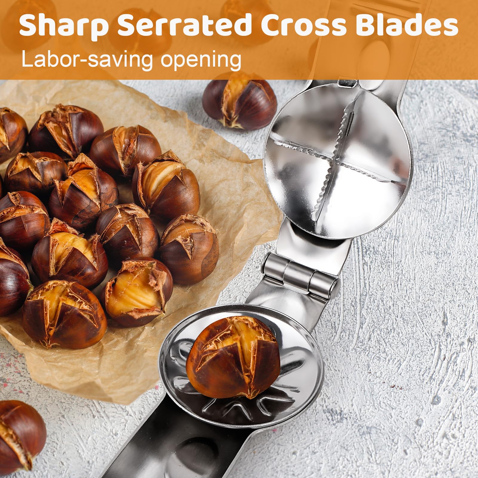 Sanchamy chestnut slot blades close-up show sharp cross blades for cracking.