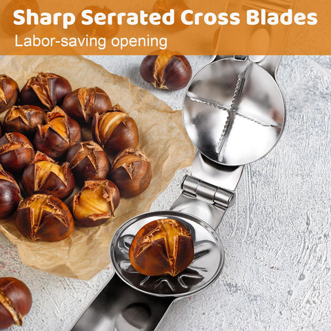 Sanchamy chestnut slot blades close-up show sharp cross blades for cracking.
