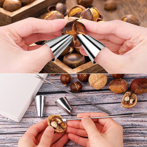 Sanchamy finger armors protect fingers while cracking chestnuts.