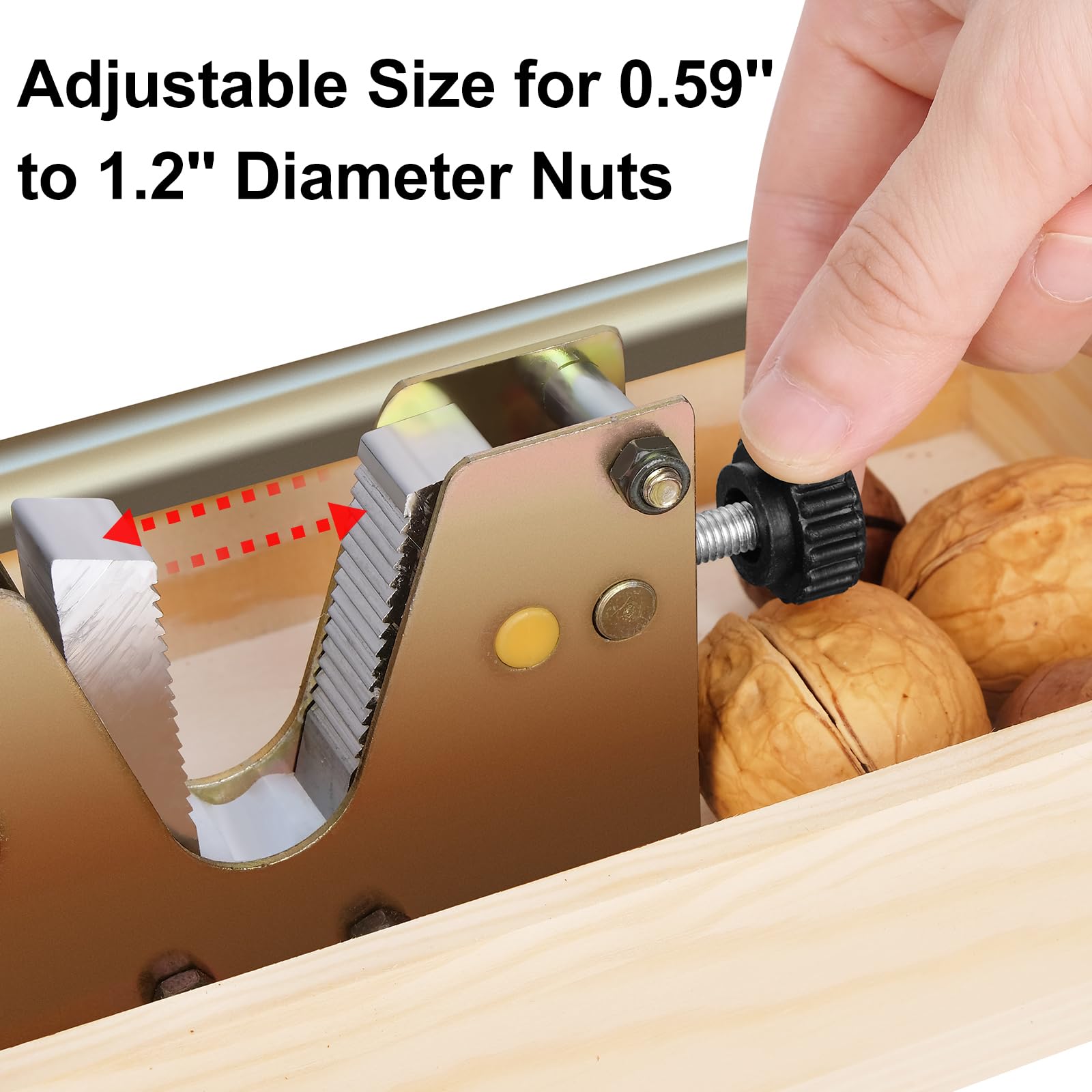 Sanchamy Nut Cracker adjustable groove adapts to different nut sizes.