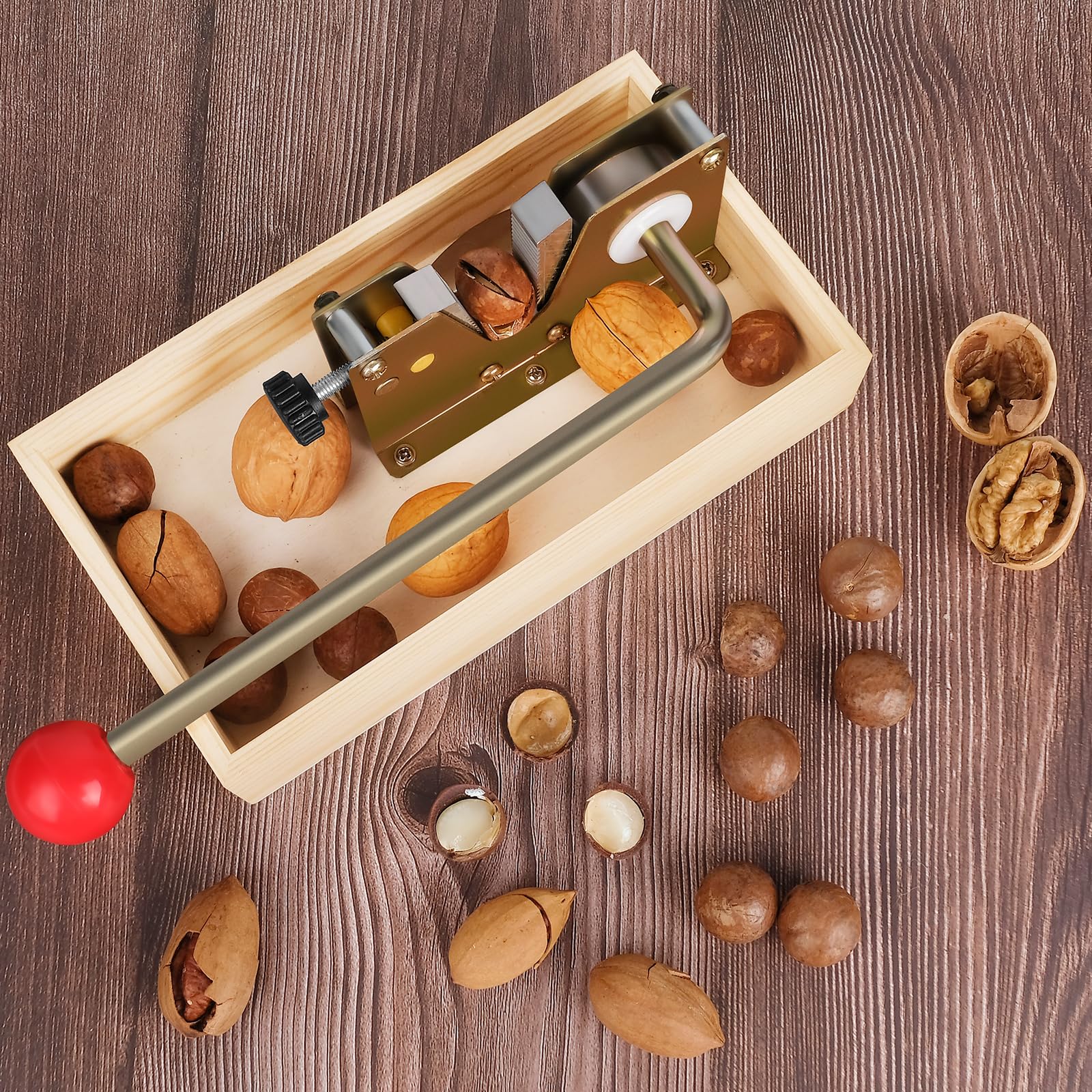 Sanchamy Nut Cracker includes four stainless steel picks to extract kernels.