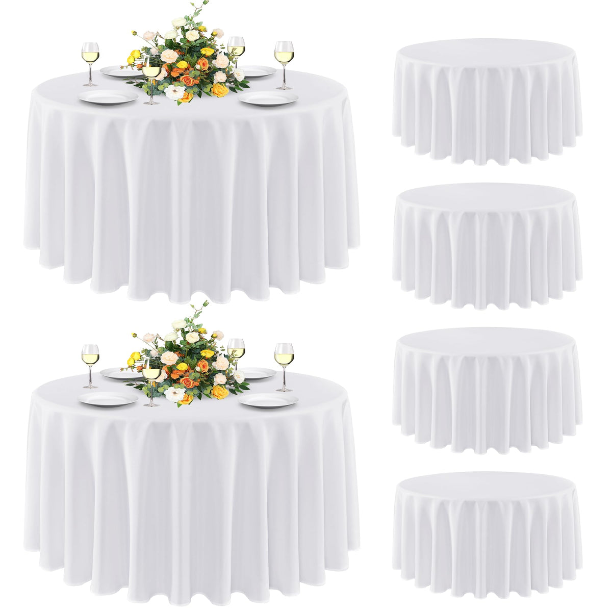 Sancua 6-pack round tablecloth on a white 90-inch table for gatherings