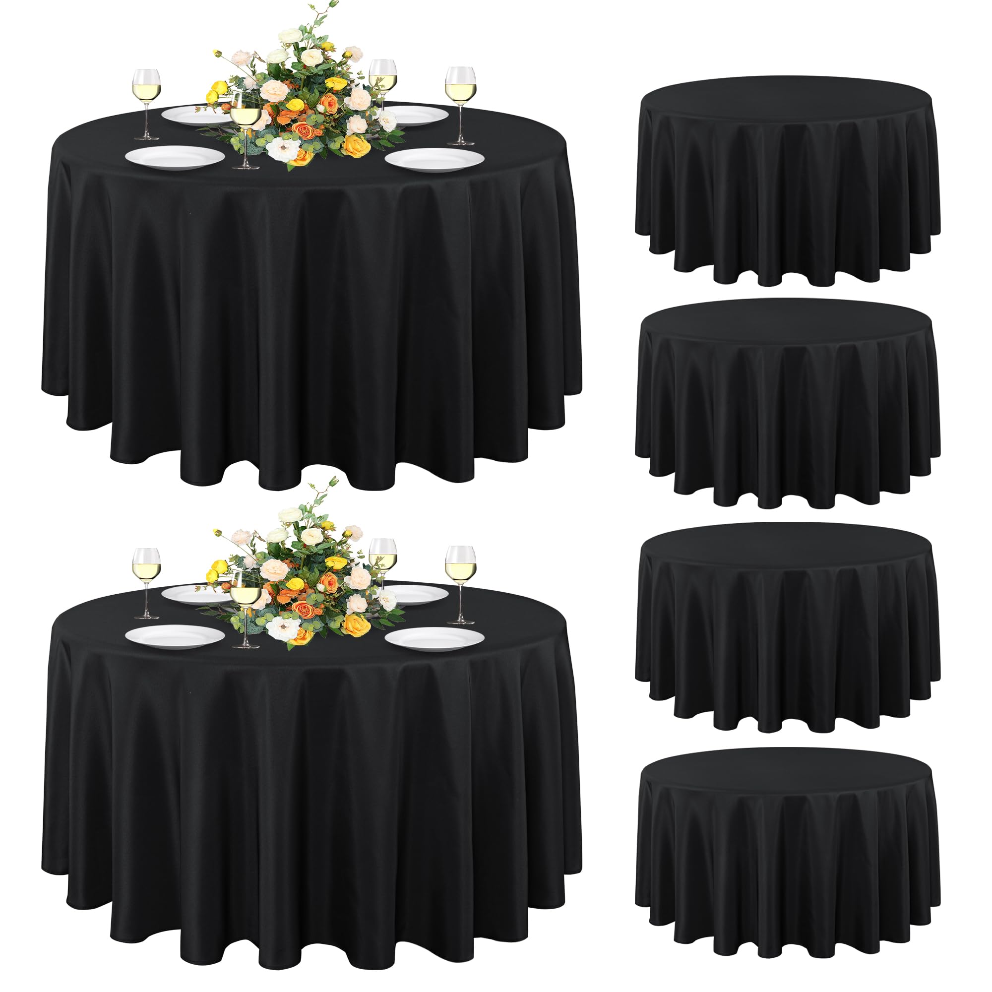 Sancua 6-pack round tablecloth 90 inch black ready for elegant dining setups.