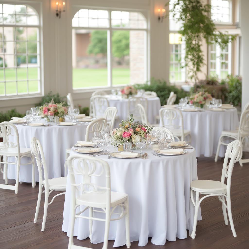 Sancua 90 inch round tablecloth white draped on table for wedding decor