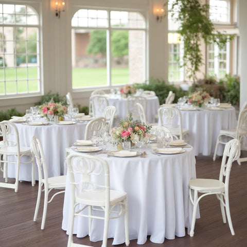 Sancua 90 inch round tablecloth white draped on table for wedding decor