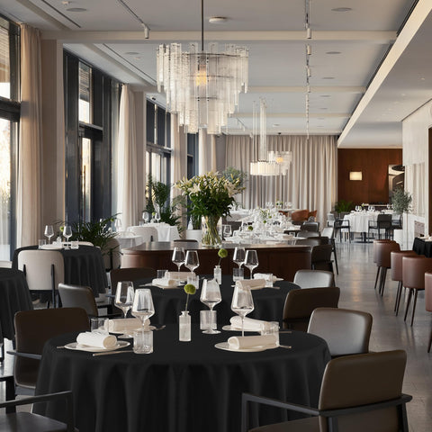 Sancua 90-Inch Round Tablecloth Black texture close-up highlights premium polyester feel