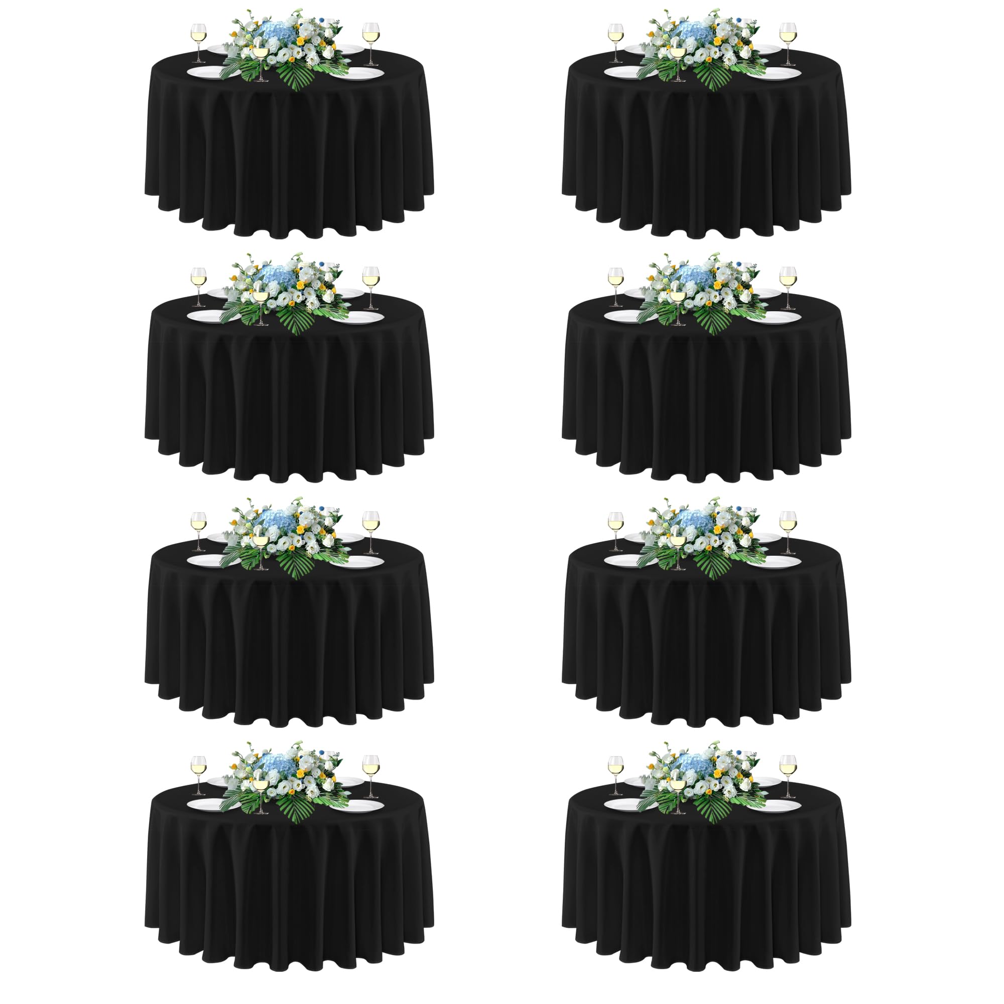 Sancua 90-Inch Round Tablecloth Black, 8-pack for large events with clean presentation