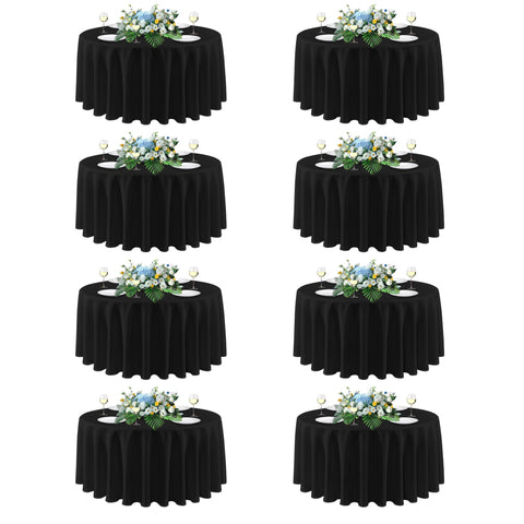 Sancua 90-Inch Round Tablecloth Black, 8-pack for large events with clean presentation