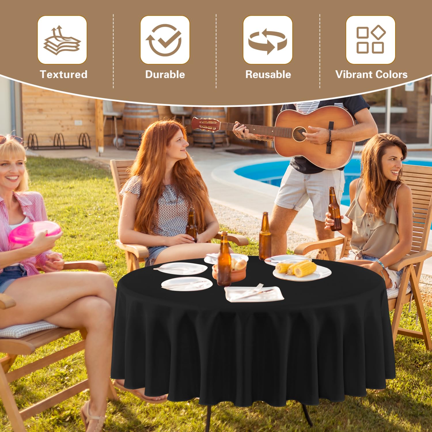 Sancua banquet round tablecloth in black enhances dining setups and décor