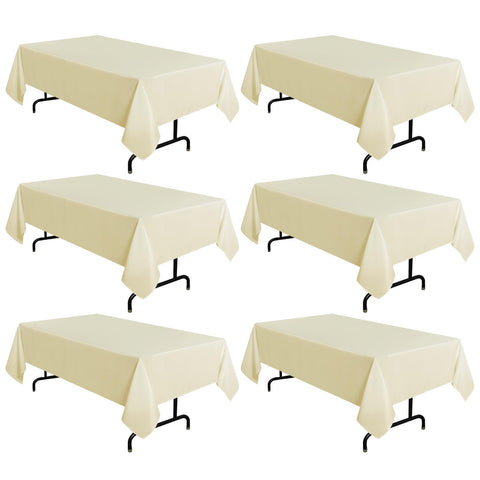 Sancua beige tablecloth on a 60x102 inch dining table with a clean, elegant look.