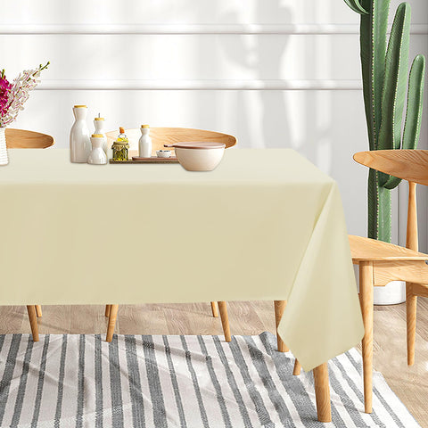 Sancua beige tablecloth showing stain-resistant fabric for family meals.
