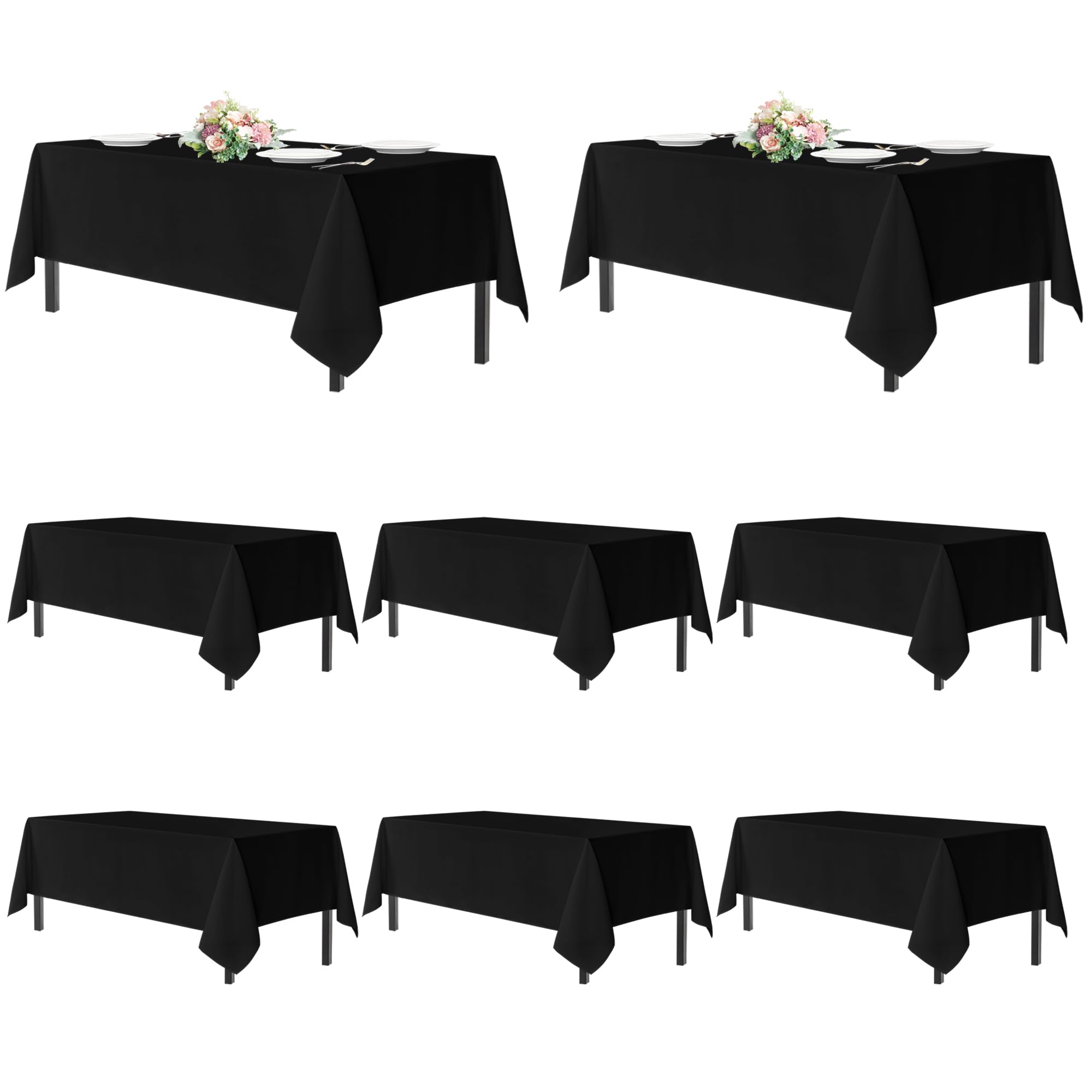 Sancua black 8ft rectangle tablecloth on a banquet table, elegant and stain-resistant