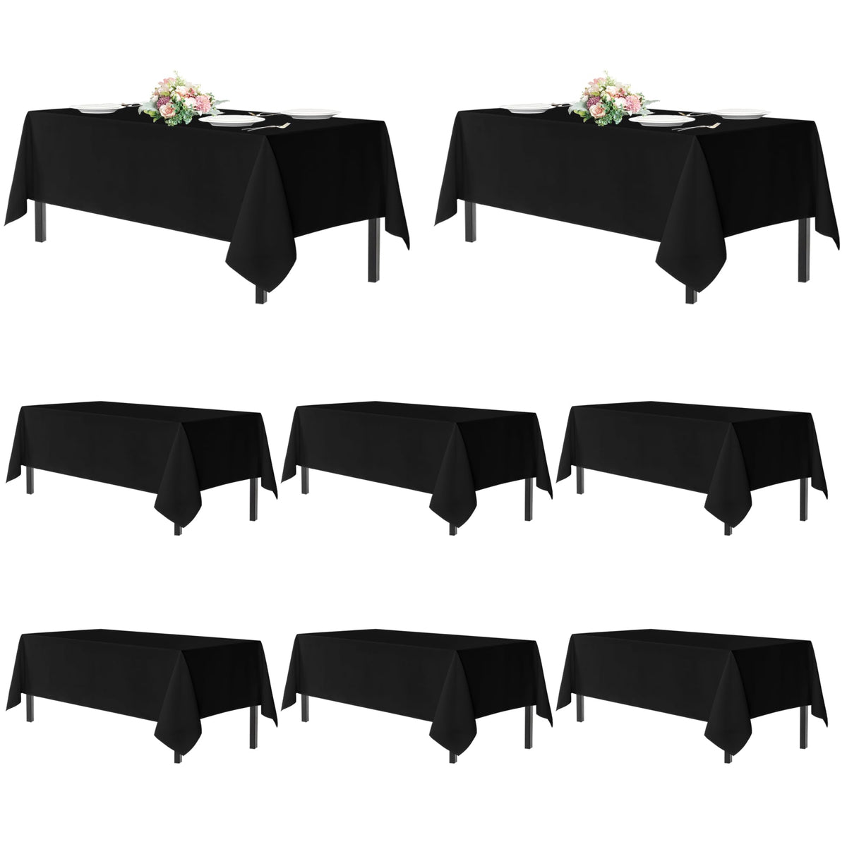 Sancua black 8ft rectangle tablecloth on a banquet table, elegant and stain-resistant