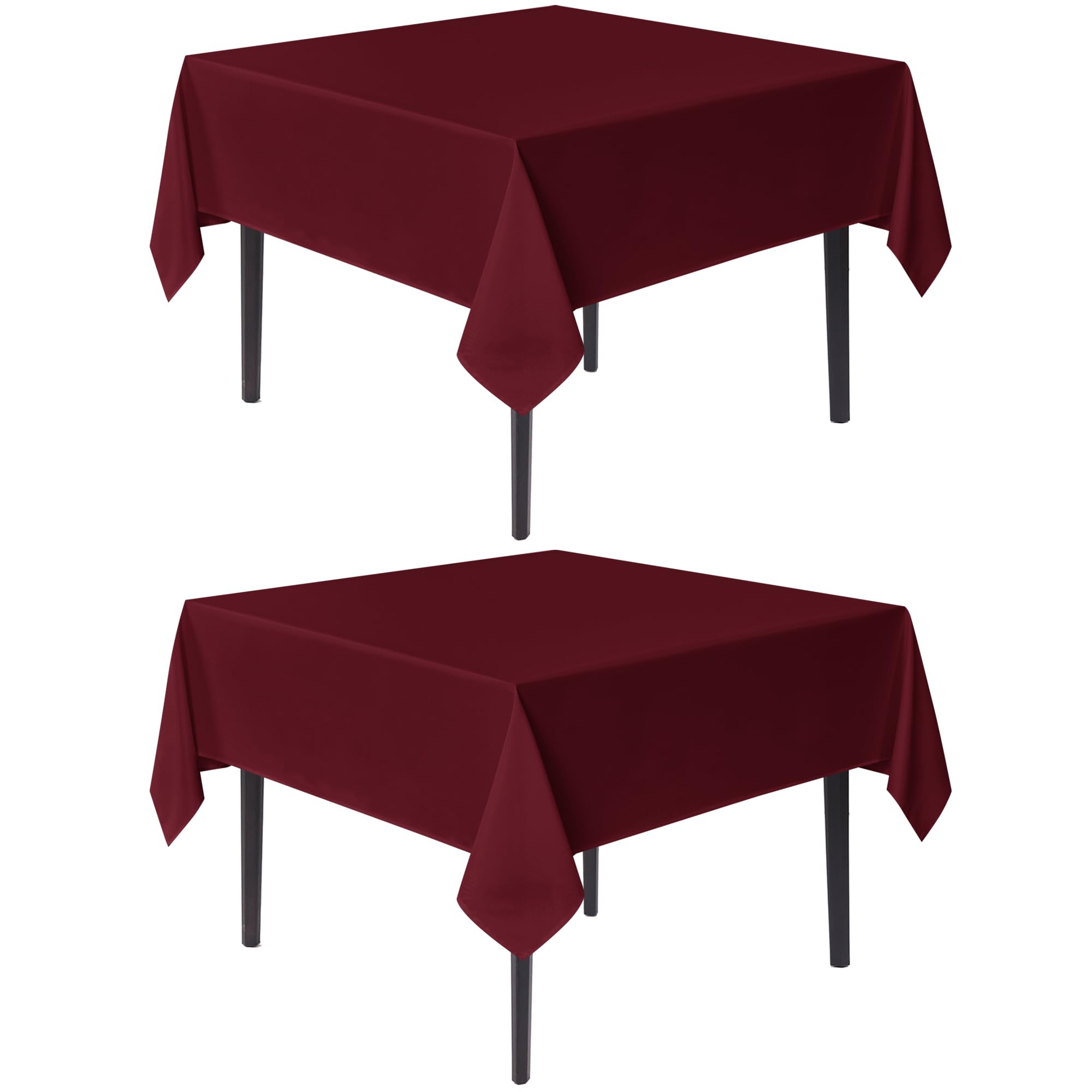 Sancua burgundy square tablecloth on dining table adds festive ambiance