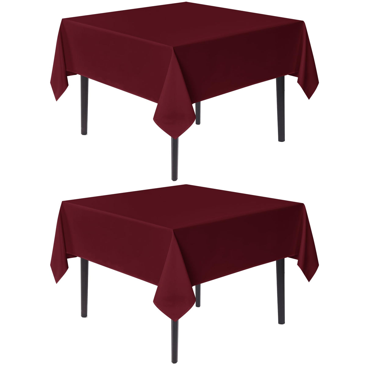 Sancua burgundy square tablecloth on dining table adds festive ambiance
