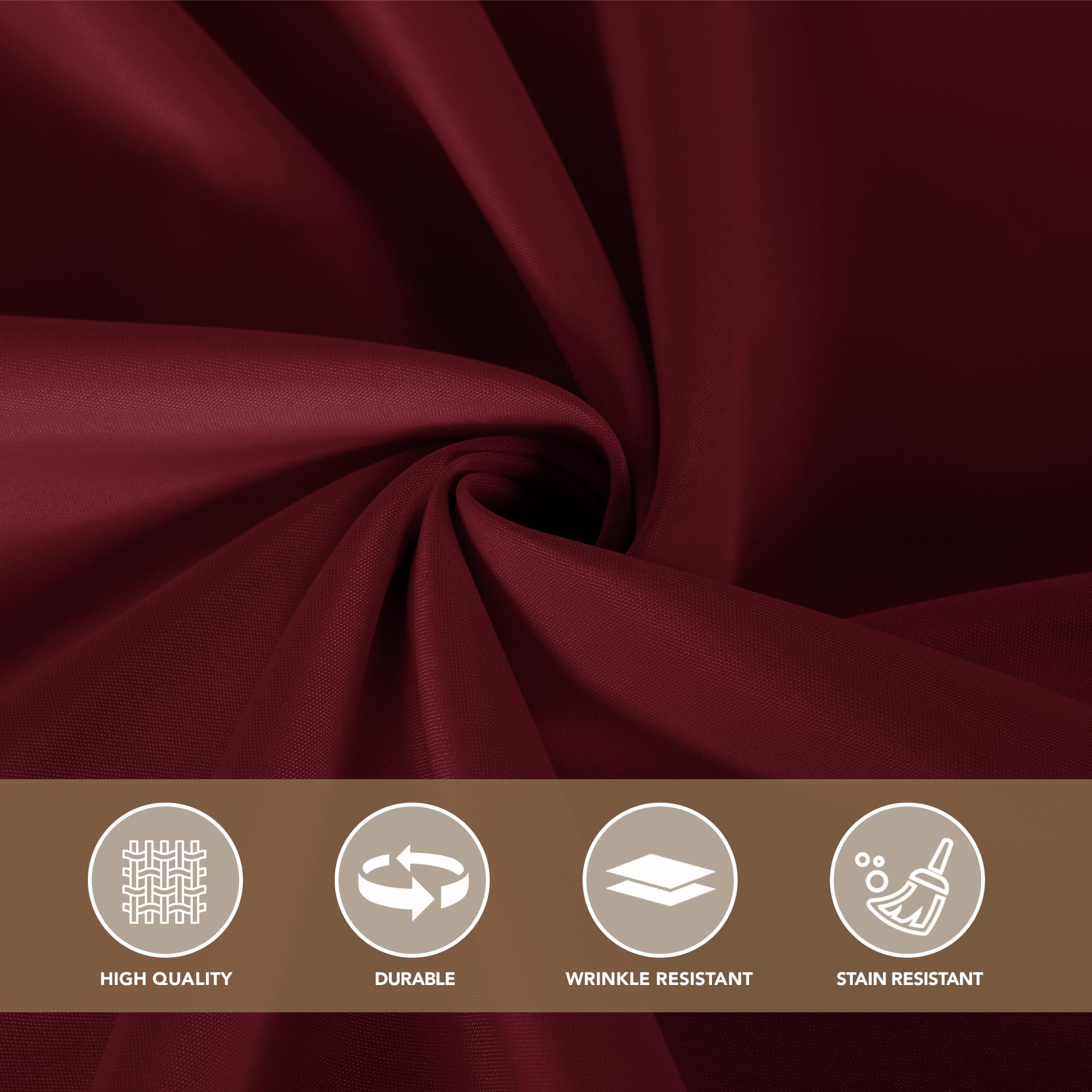 Sancua burgundy tablecloth care label visible for washing guidance