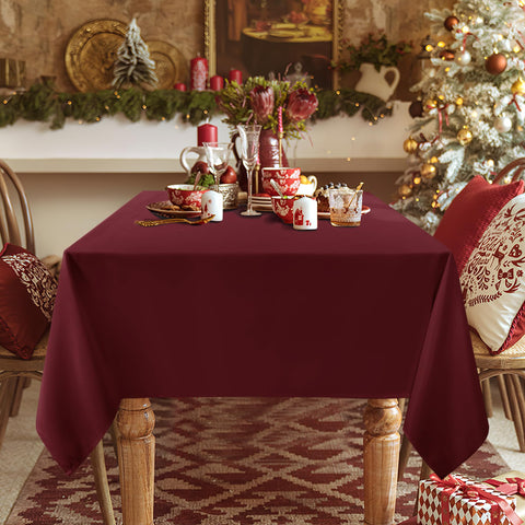 Close-up of Sancua burgundy tablecloth fabric weave showing durability and texture