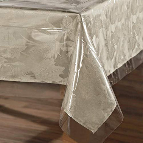 Sancua clear tablecloth with crystal-clear finish protecting a dining surface.