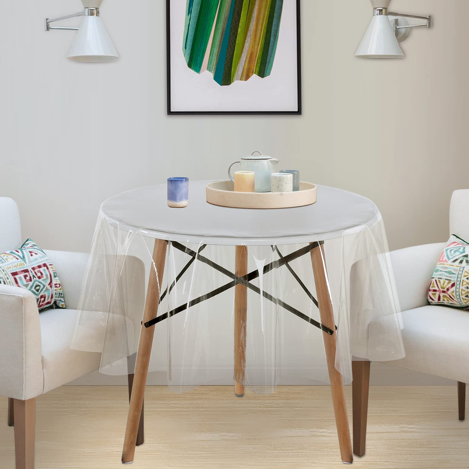 Sancua clear round tablecloth 70-inch guards against spills during family meals