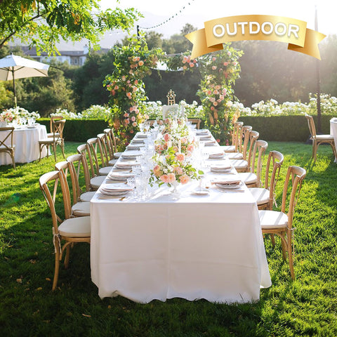 Sancua dining banquet tablecloth enhances wedding and party setups.