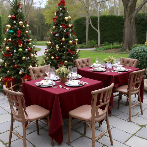 Sancua dining table setting with burgundy cloth for Christmas