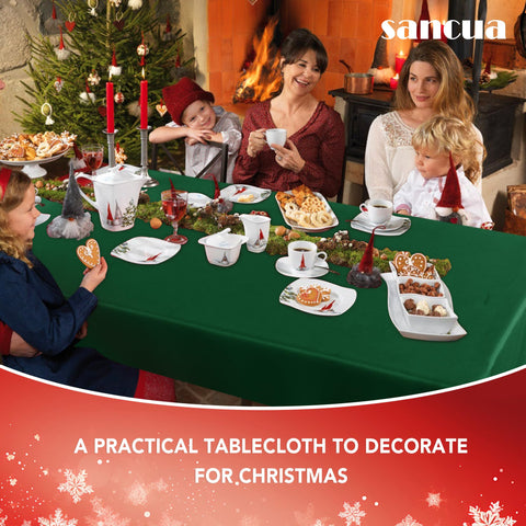 Sancua Hunter Green Tablecloth close-up shows wrinkle-free finish.