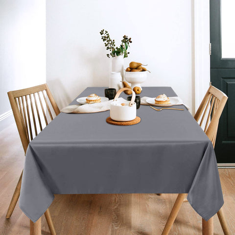Sancua light grey tablecloth draped over a buffet setup for events.
