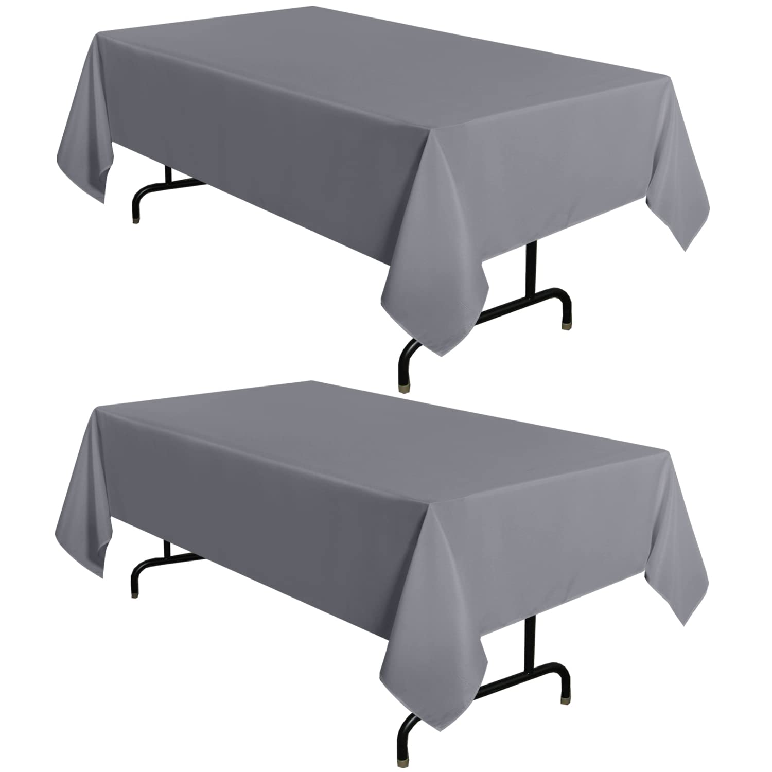 Sancua light grey tablecloth on a 6-foot dining table, clean and versatile for everyday meals.