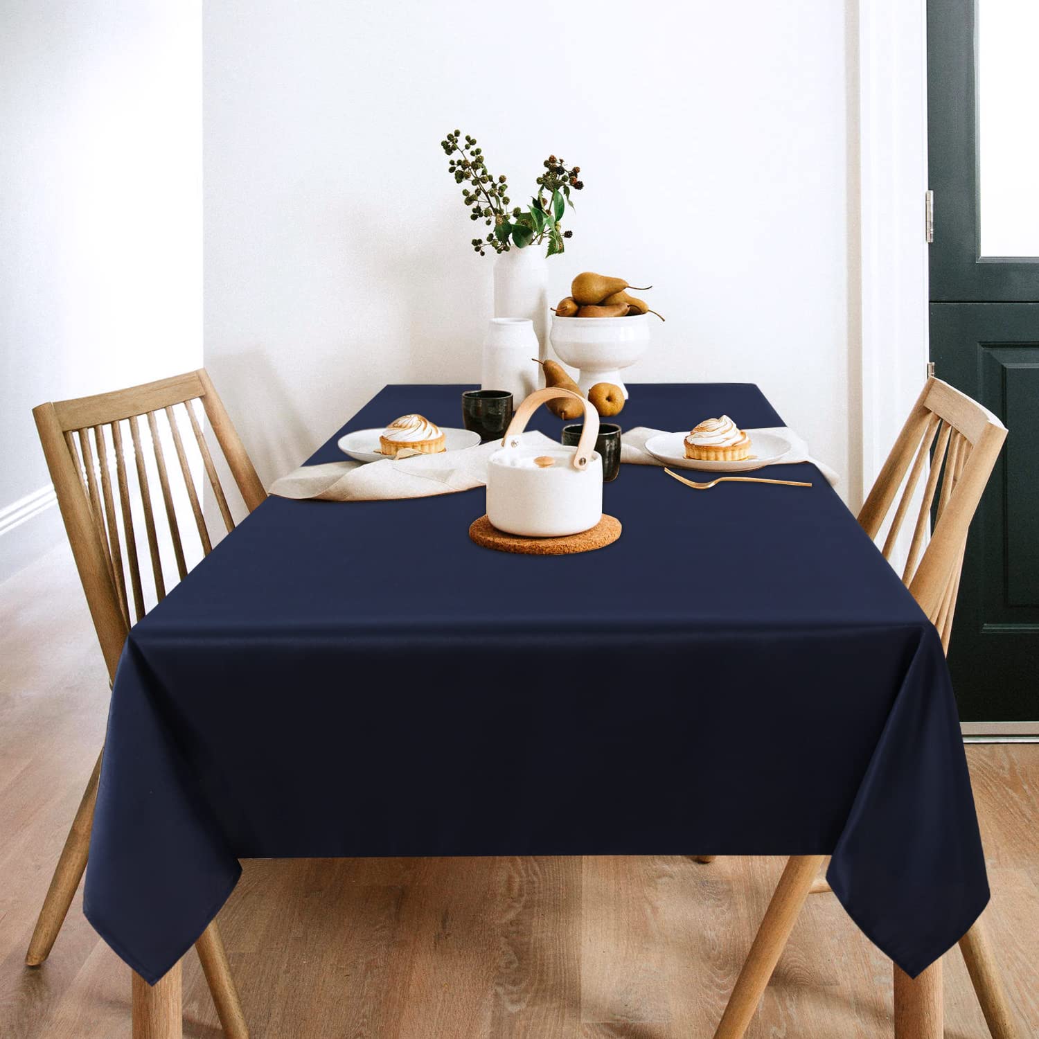 Sancua navy 8ft rectangle tablecloth enhances dining aesthetics while shielding tables
