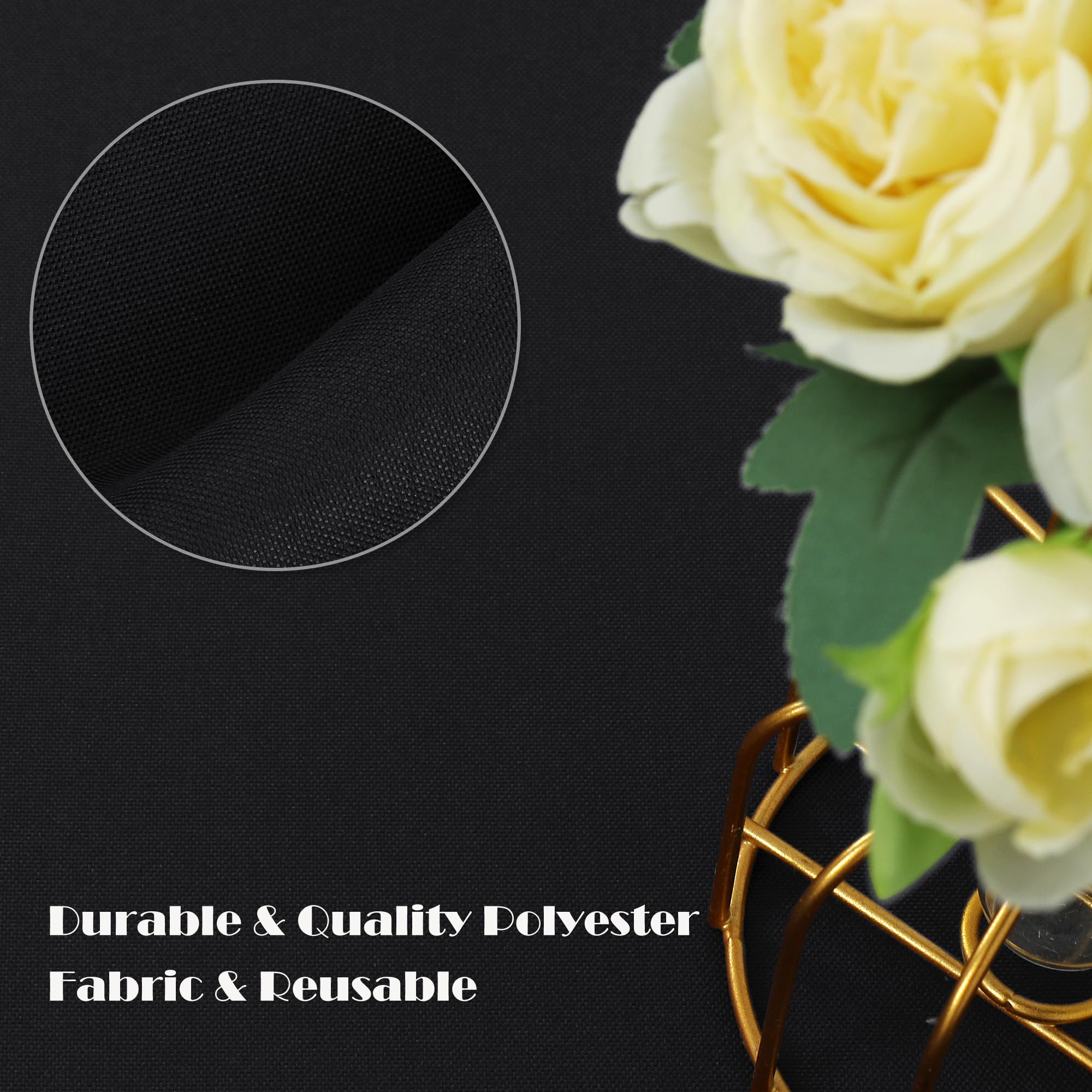 Outdoor camping table setup with Sancua round tablecloth in black.