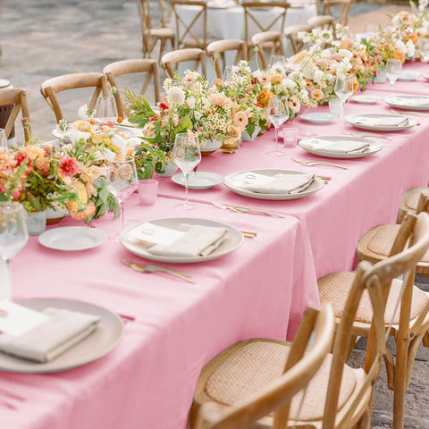 Sancua pink tablecloth close-up shows stain-resistant weave