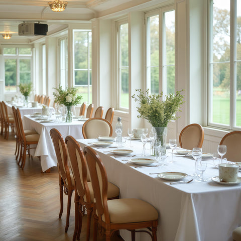 Close-up of durable polyester fabric texture and weave for Sancua tablecloths.